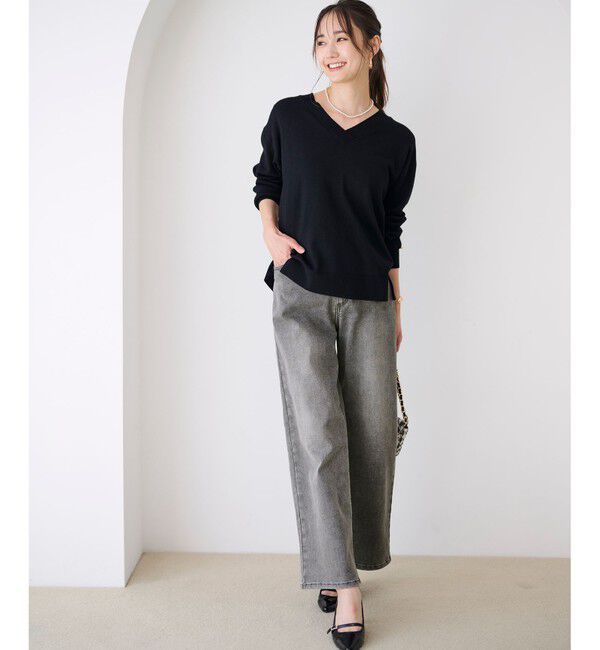any SiS「【ウールブレンドシリーズ】フロント切替Vネック ニット」|ニット・セーター|