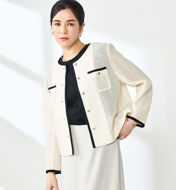 NOLLEY'S sophi「ウォッシャブルラッセルカーデジャケット」|ノーカラージャケット|