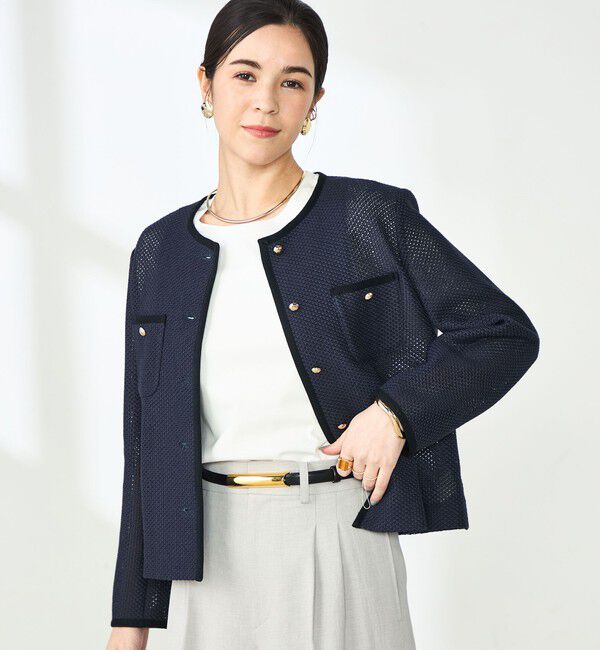 NOLLEY'S sophi「ウォッシャブルラッセルカーデジャケット」|ノーカラージャケット|