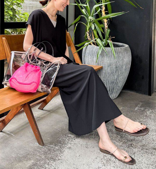 Rie Miller「《セットアップ対応》《手洗い可能》ダンボールジョーゼット袖リブマキシ丈ワンピース」|ワンピース|