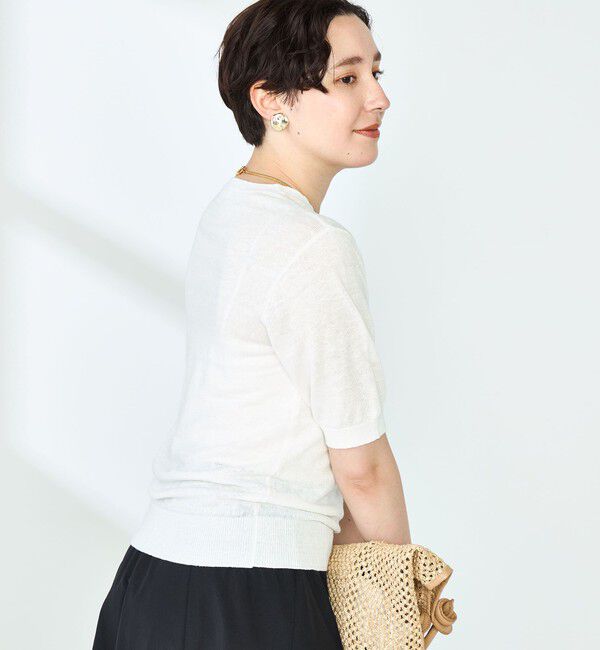 NOLLEY'S「《アンサンブル対応》《手洗い可能》フレンチリネン5分袖プルオーバーニット」|ニット・セーター|
