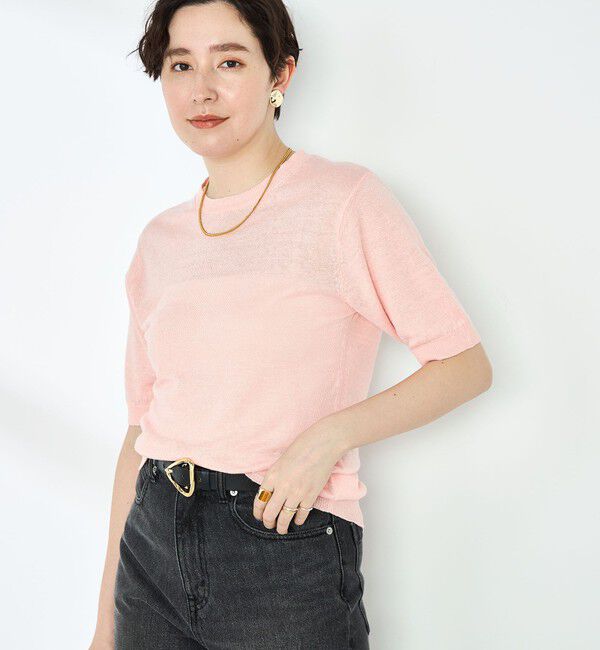 NOLLEY'S「《アンサンブル対応》《手洗い可能》フレンチリネン5分袖プルオーバーニット」|ニット・セーター|