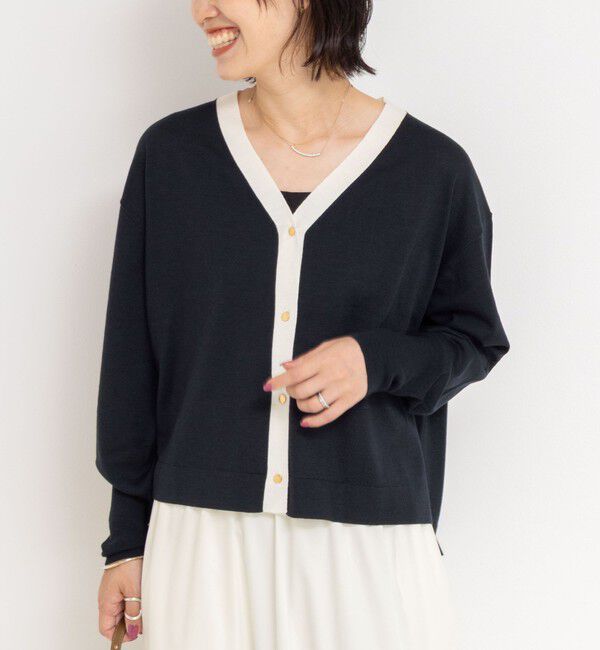 NOLLEY'S「《手洗い可能》《アンサンブル対応》18G天竺ゆったりVネックカーディガン」|カーディガン|ネイビー