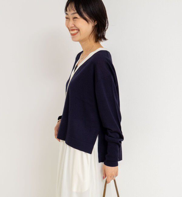 NOLLEY'S「《手洗い可能》《アンサンブル対応》18G天竺ゆったりVネックカーディガン」|カーディガン|