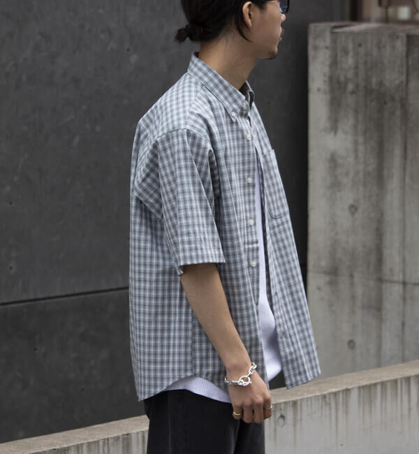 GLOSTER「【GLOSTER/グロスター】チェック半袖シャツ ボタンダウン ワンポイントロゴ刺繍入り」|シャツ・ブラウス|