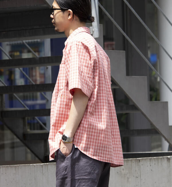 GLOSTER「【GLOSTER/グロスター】チェック半袖シャツ ボタンダウン ワンポイントロゴ刺繍入り」|シャツ・ブラウス|