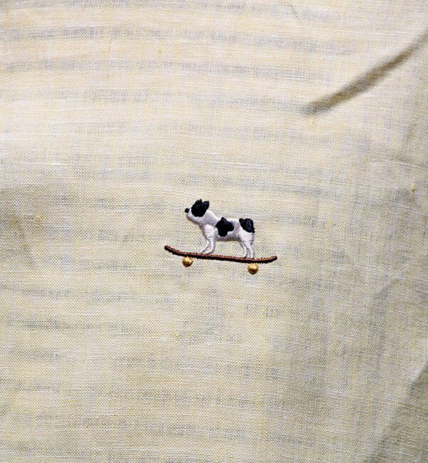 GLOSTER「【新色追加】【GLOSTER/グロスター】フレンチブルドッグ刺繍 リネン 7分袖シャツ」|シャツ・ブラウス|