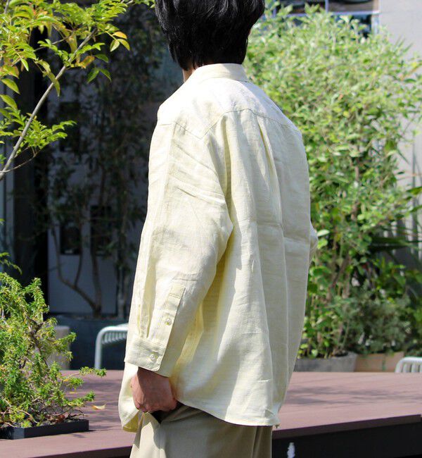 GLOSTER「【新色追加】【GLOSTER/グロスター】フレンチブルドッグ刺繍 リネン 7分袖シャツ」|シャツ・ブラウス|