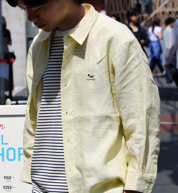 GLOSTER「【新色追加】【GLOSTER/グロスター】フレンチブルドッグ刺繍 リネン 7分袖シャツ」|シャツ・ブラウス|