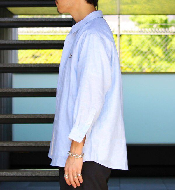 GLOSTER「【新色追加】【GLOSTER/グロスター】フレンチブルドッグ刺繍 リネン 7分袖シャツ」|シャツ・ブラウス|