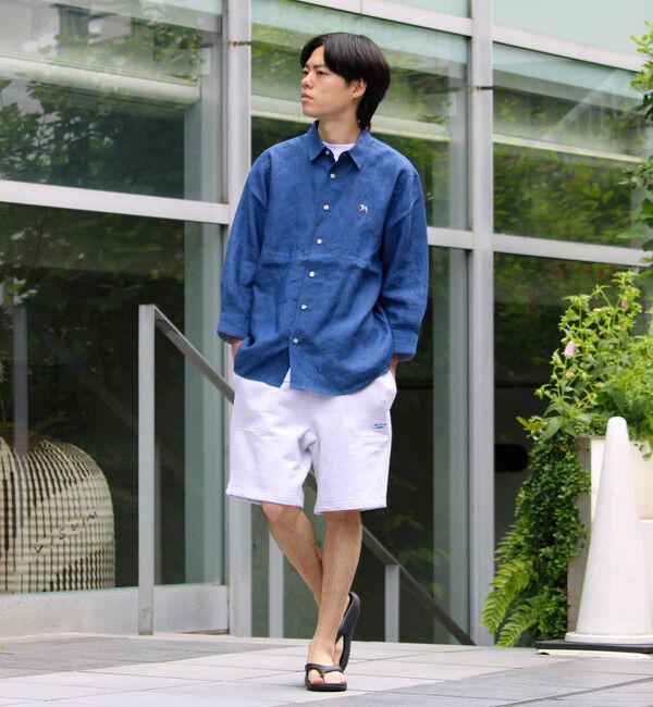 GLOSTER「【新色追加】【GLOSTER/グロスター】フレンチブルドッグ刺繍 リネン 7分袖シャツ」|シャツ・ブラウス|