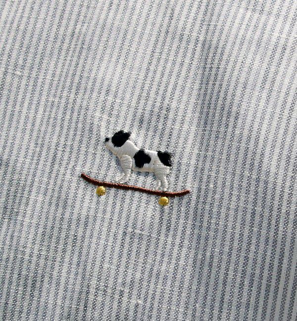 GLOSTER「【新色追加】【GLOSTER/グロスター】フレンチブルドッグ刺繍 リネン 7分袖シャツ」|シャツ・ブラウス|