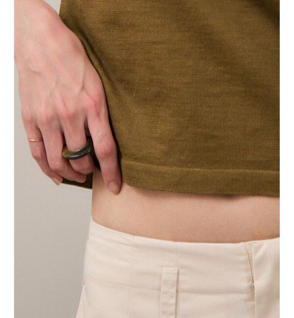 SALON adam et rope'「クロップドハーフスリーブリネンニット［ドライタッチ・洗える］」|Tシャツ・カットソー|