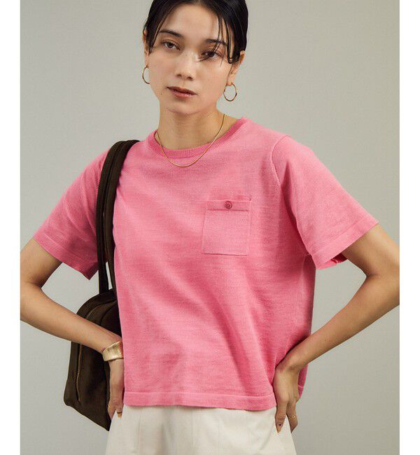 SALON adam et rope'「クロップドハーフスリーブリネンニット［ドライタッチ・洗える］」|Tシャツ・カットソー|