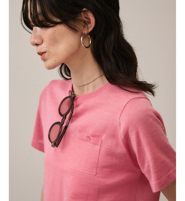 SALON adam et rope'「クロップドハーフスリーブリネンニット［ドライタッチ・洗える］」|Tシャツ・カットソー|