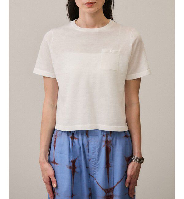 SALON adam et rope'「クロップドハーフスリーブリネンニット［ドライタッチ・洗える］」|Tシャツ・カットソー|