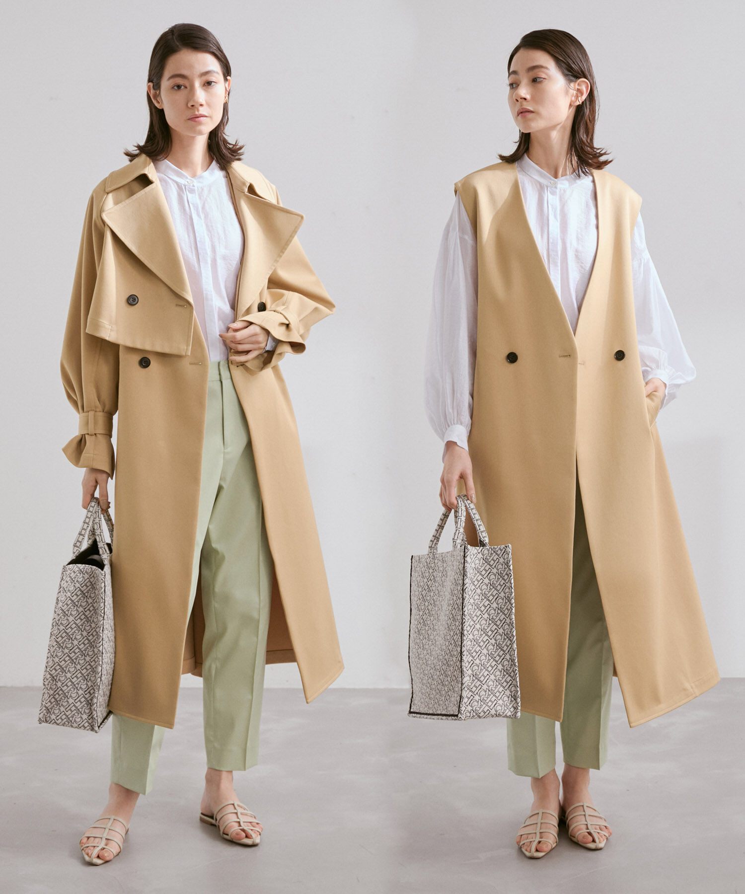 ROPE「3WAYダブルクロストレンチコート/ショートトレンチ・ロングジレ・トレンチ」|トレンチコート|ベージュ(27)