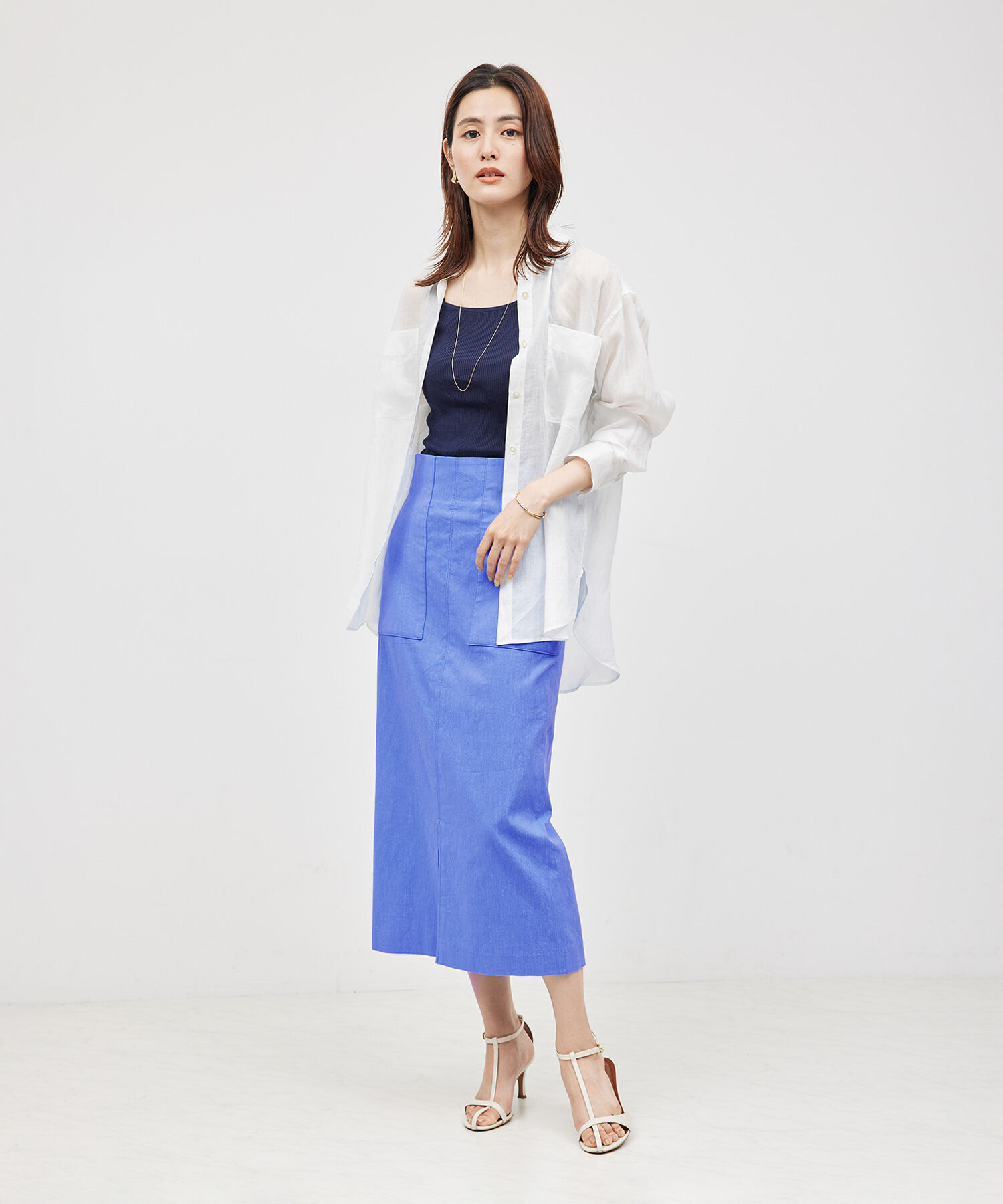 ROPE「【洗える】【新色追加】コットンリネンポケット付きタイトスカート」|スカート|