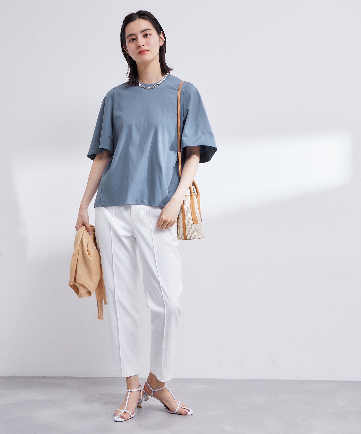 ROPE「【高評価】【エディター三尋木奈保さんコラボ】大人きれいめ ツヤ感Tシャツ」|Tシャツ・カットソー|