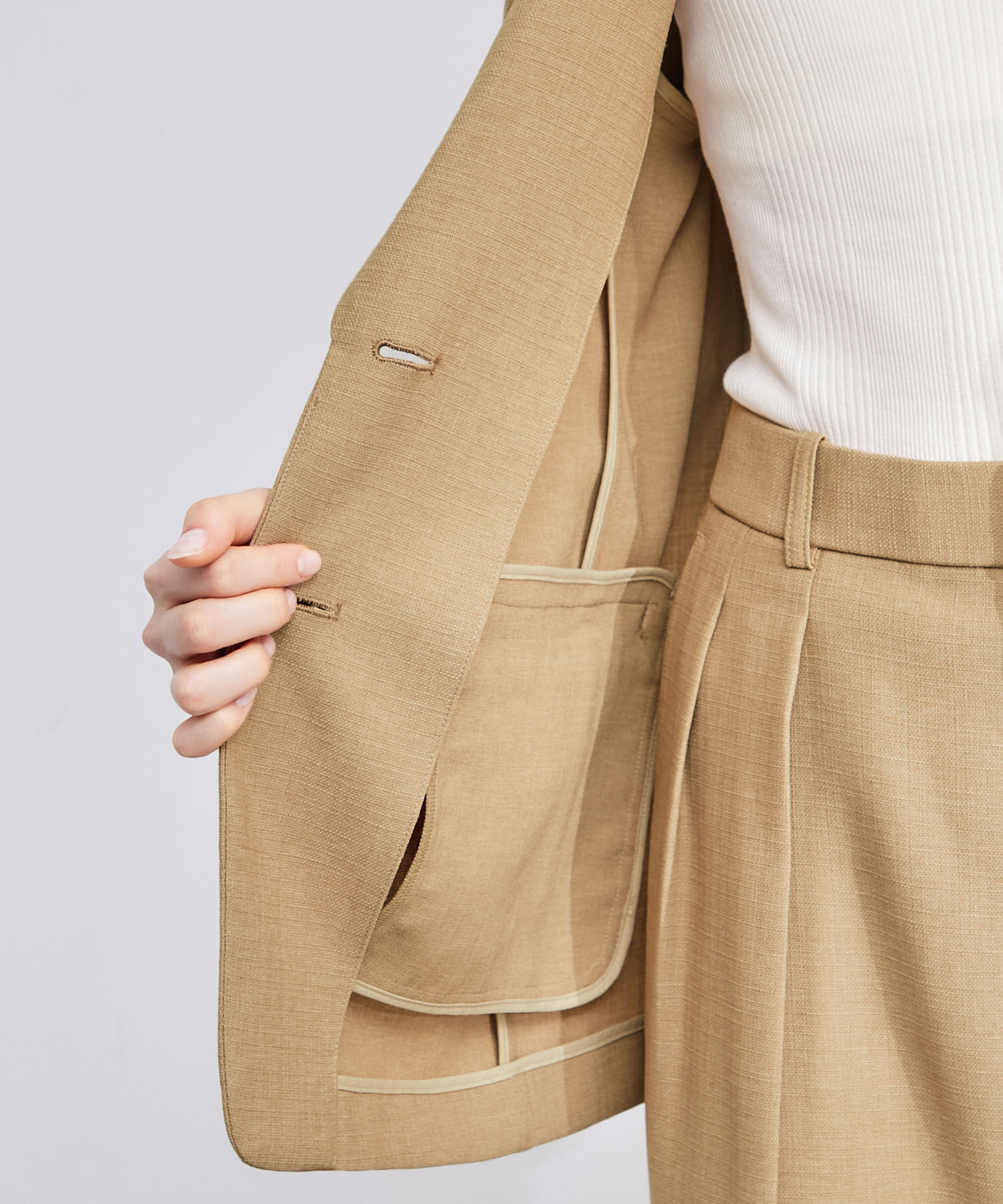 ROPE「【洗える】リネンライクベルト付きジャケット/セットアップ対応」|テーラードジャケット|