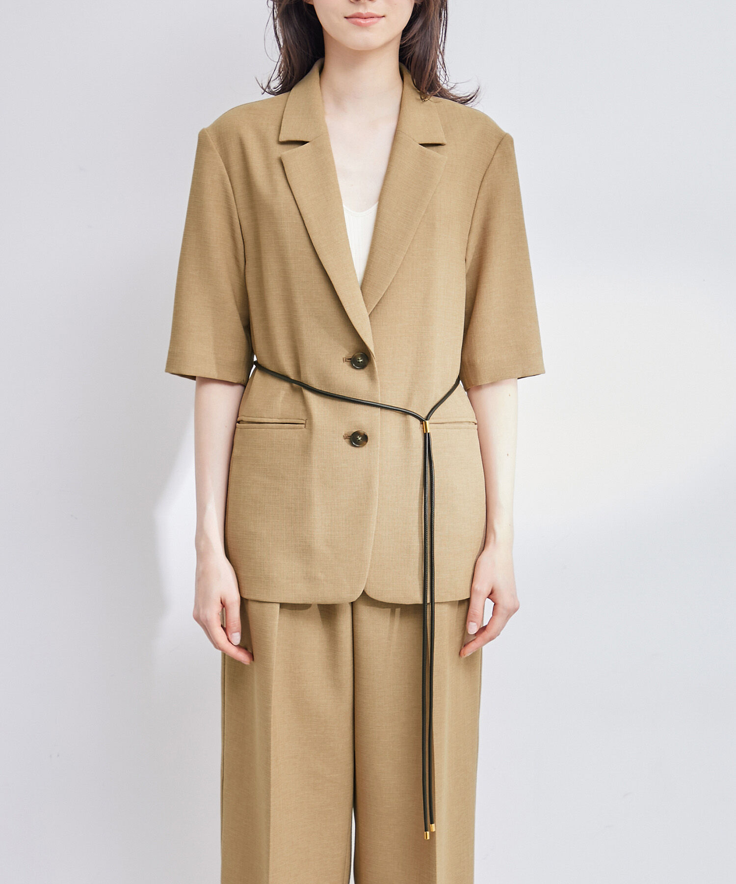 ROPE「【洗える】リネンライクベルト付きジャケット/セットアップ対応」|テーラードジャケット|