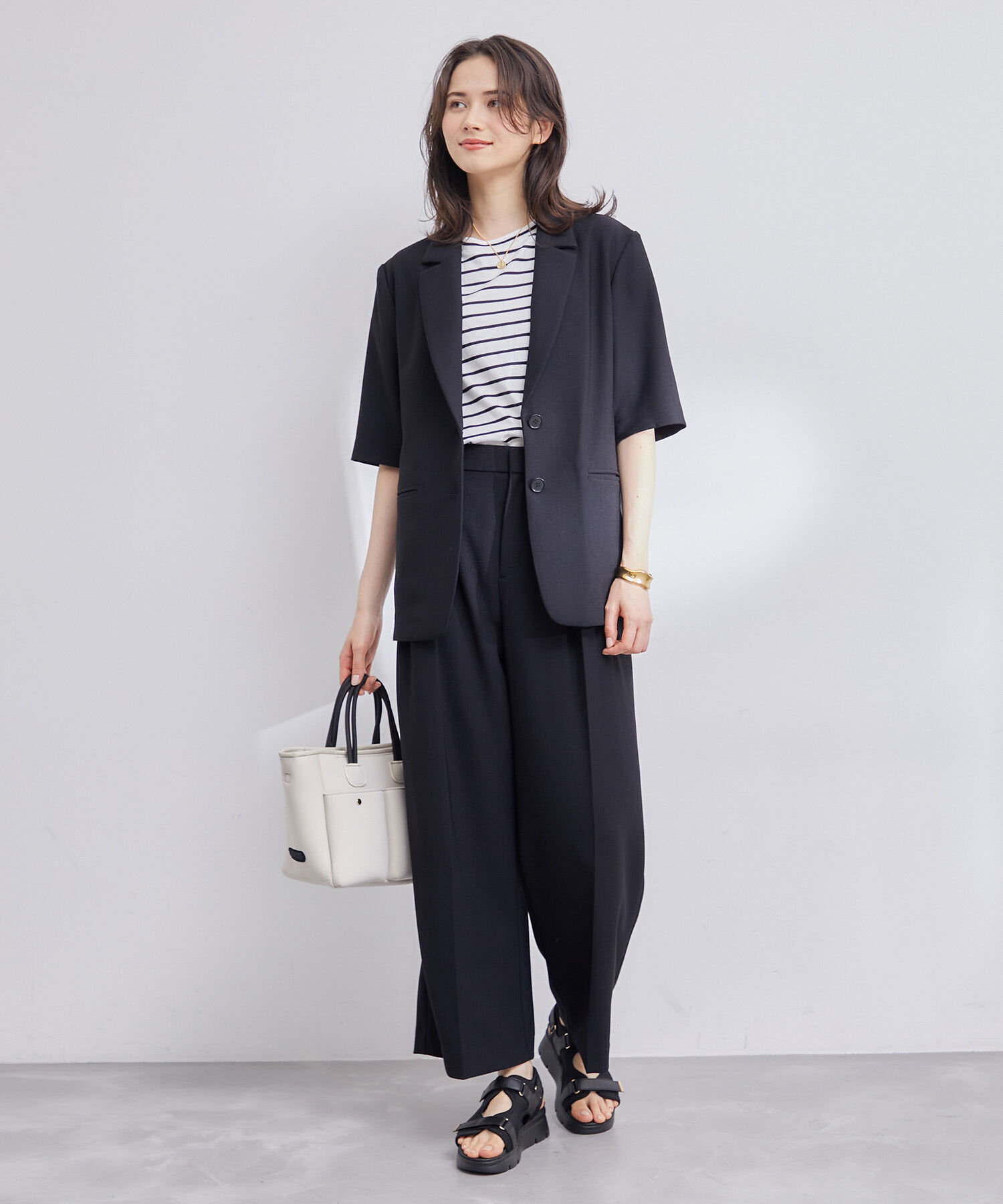 ROPE「【洗える】リネンライクベルト付きジャケット/セットアップ対応」|テーラードジャケット|