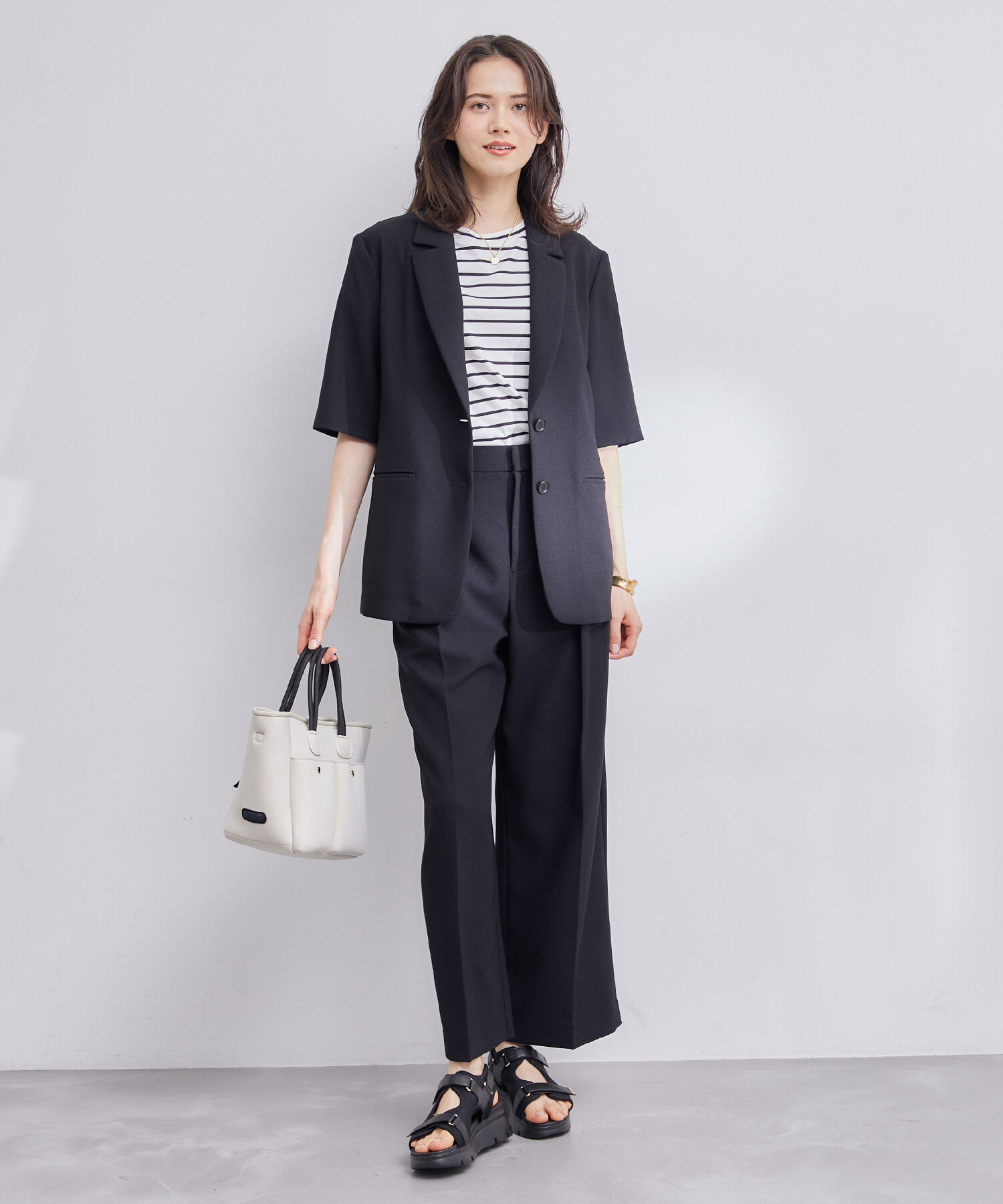 ROPE「【洗える】リネンライクベルト付きジャケット/セットアップ対応」|テーラードジャケット|