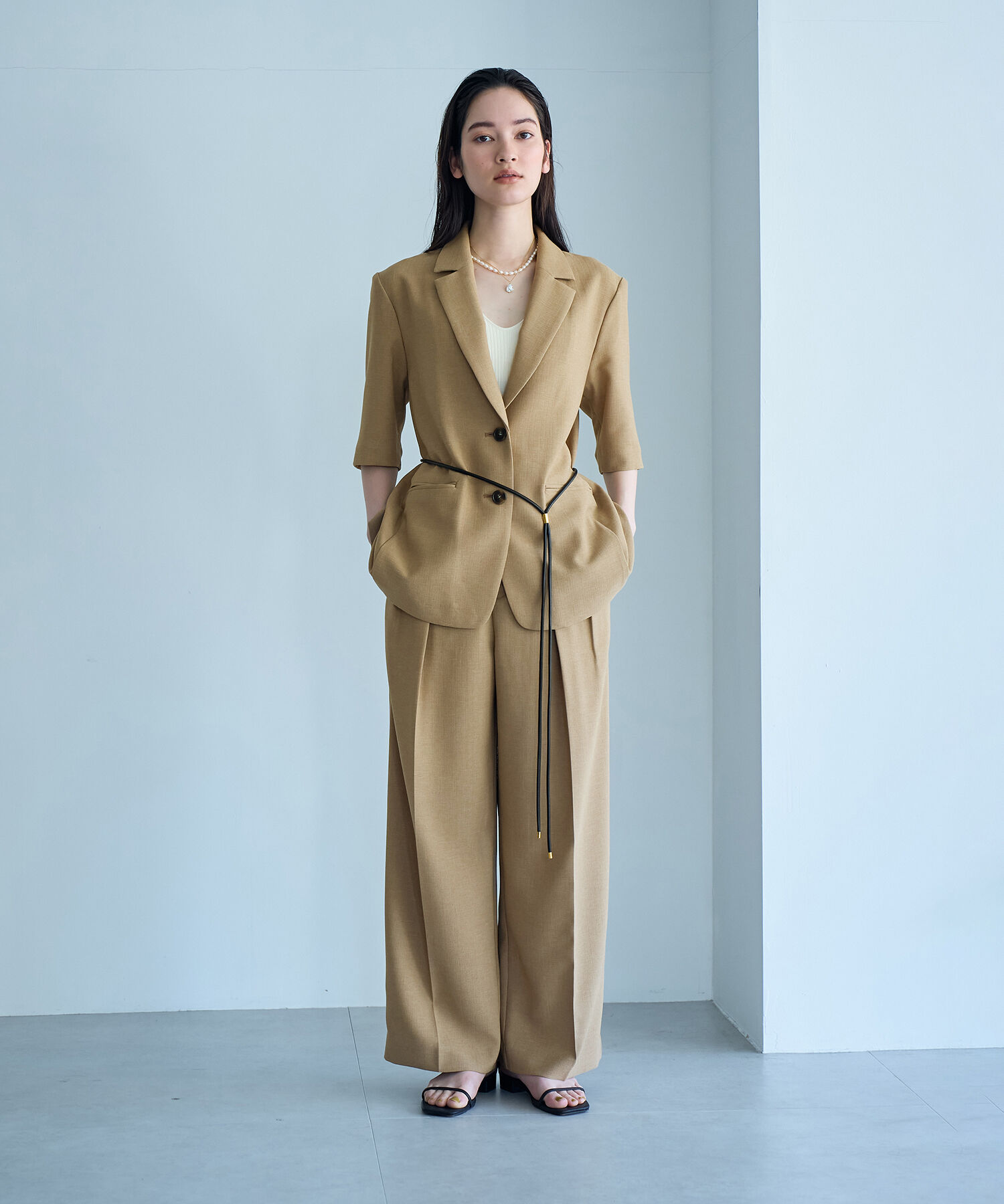 ROPE「【洗える】リネンライクベルト付きジャケット/セットアップ対応」|テーラードジャケット|