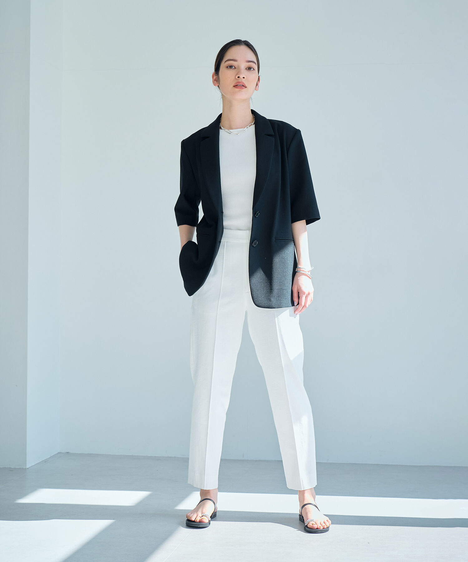 ROPE「【洗える】リネンライクベルト付きジャケット/セットアップ対応」|テーラードジャケット|