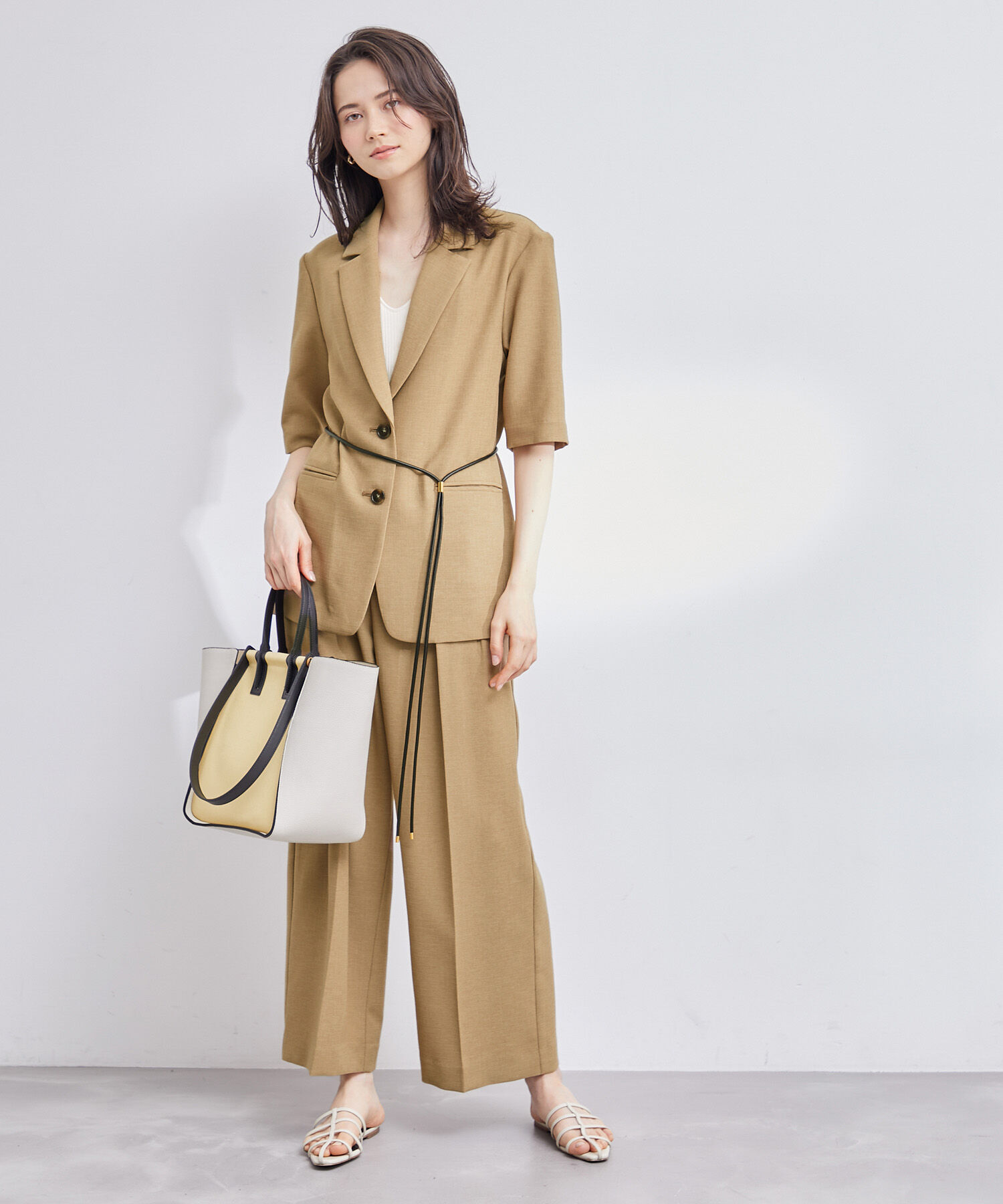 ROPE「【洗える】リネンライクベルト付きジャケット/セットアップ対応」|テーラードジャケット|