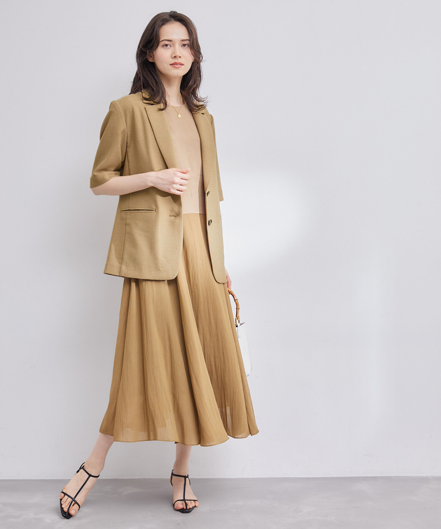 ROPE「【洗える】リネンライクベルト付きジャケット/セットアップ対応」|テーラードジャケット|