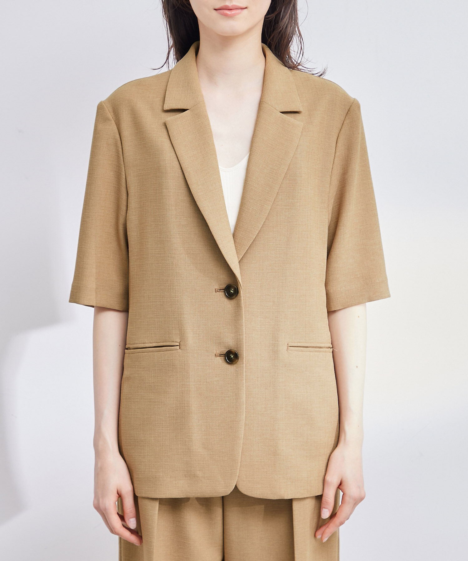 ROPE「【洗える】リネンライクベルト付きジャケット/セットアップ対応」|テーラードジャケット|