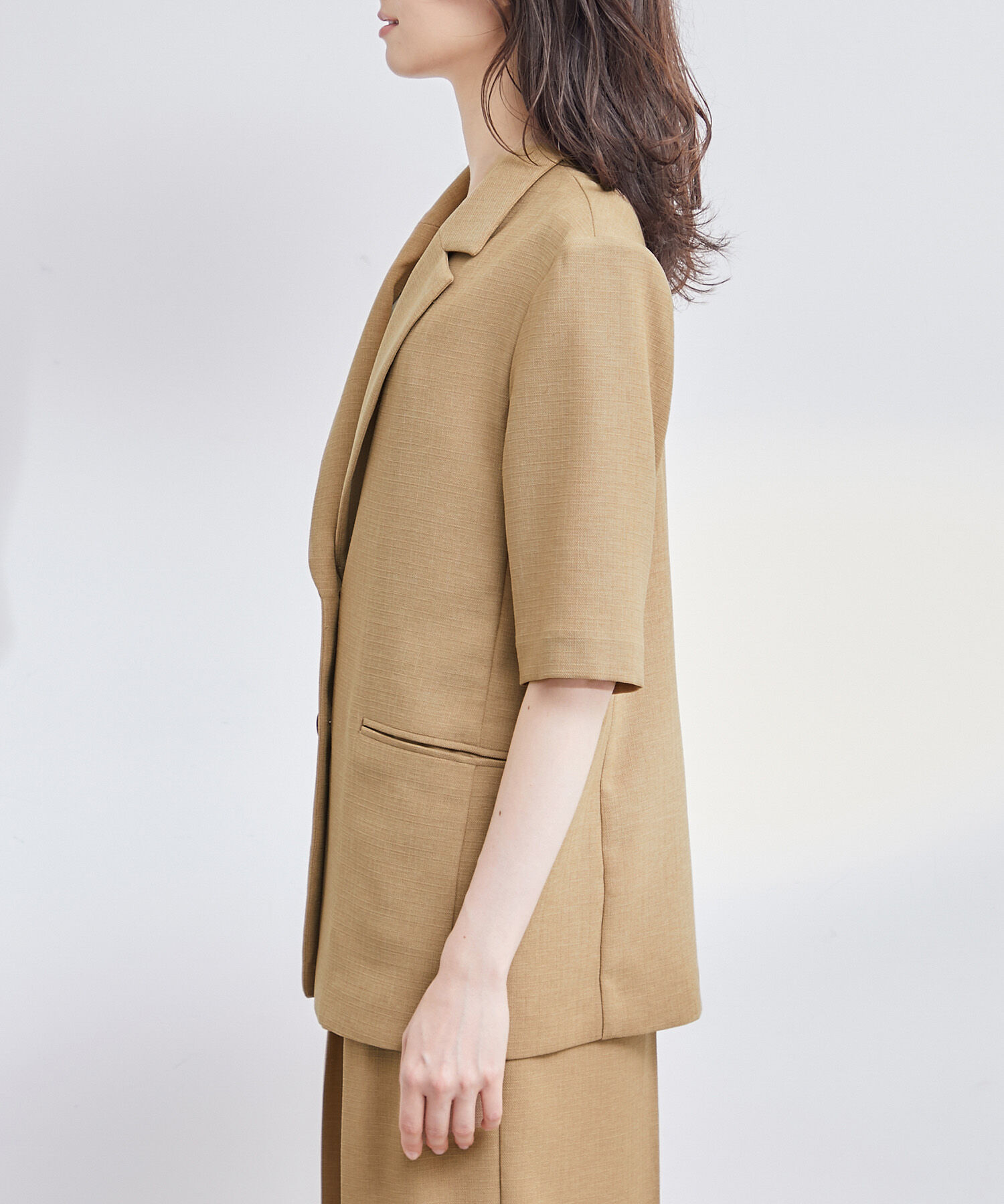 ROPE「【洗える】リネンライクベルト付きジャケット/セットアップ対応」|テーラードジャケット|