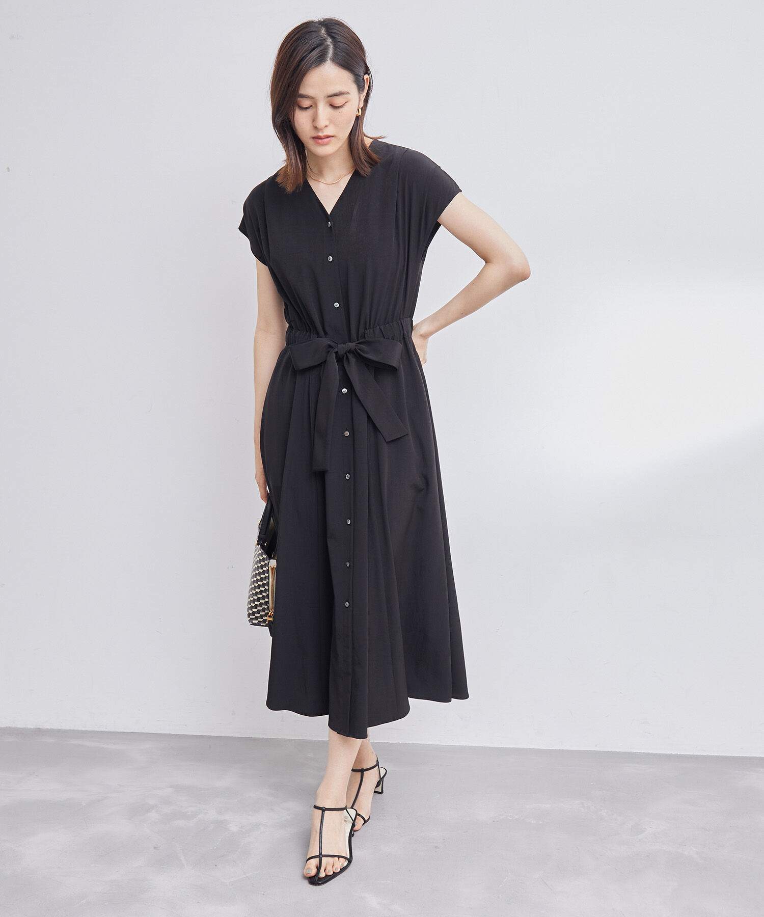 ROPE「幾何柄&無地 ウエストリボンワンピース」|ワンピース|