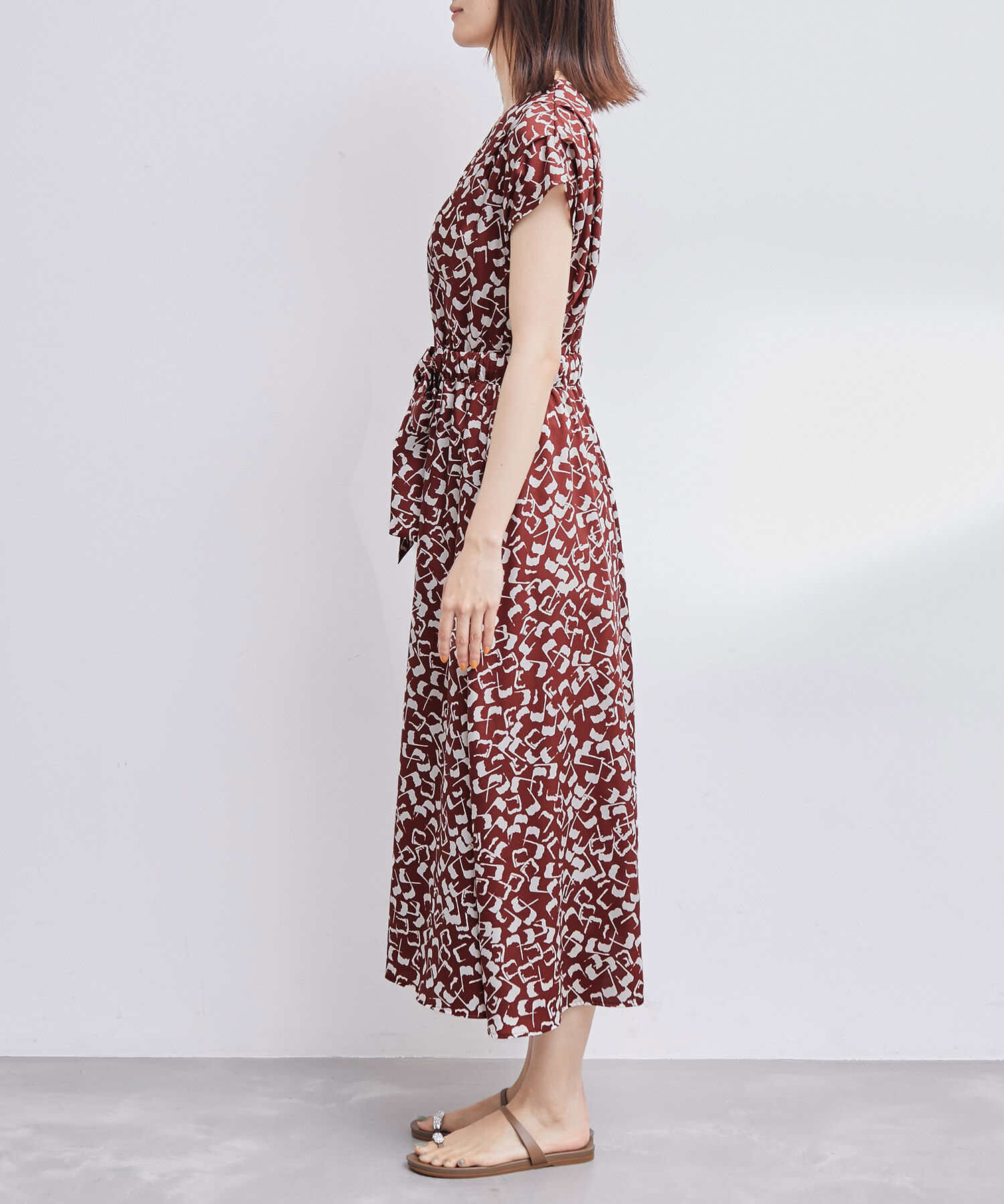 ROPE「幾何柄&無地 ウエストリボンワンピース」|ワンピース|