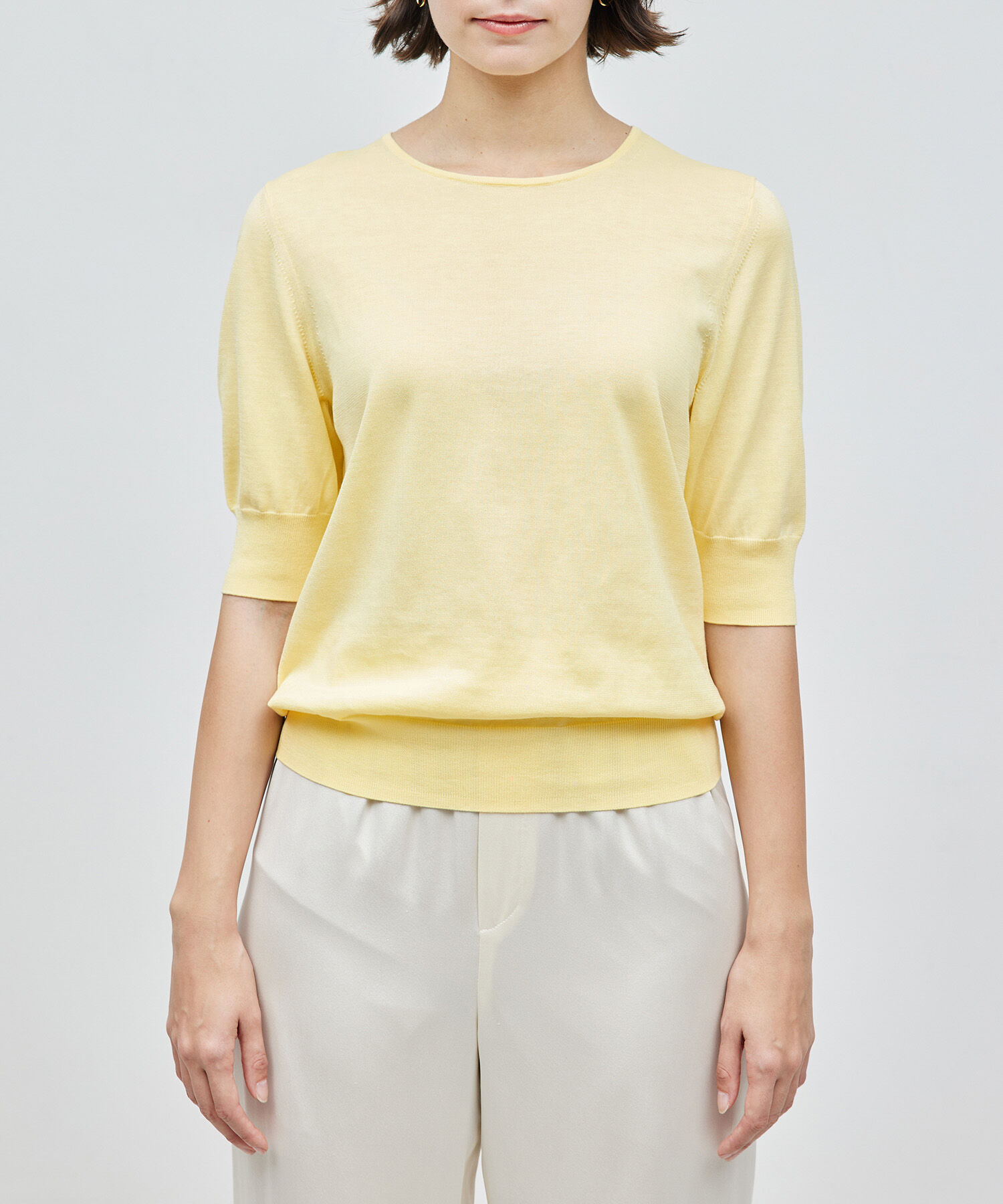 ROPE「【洗える/涼感】シルクコットンクルーネック五分袖プルオーバー【アンサンブル対応】」|ニット・セーター|