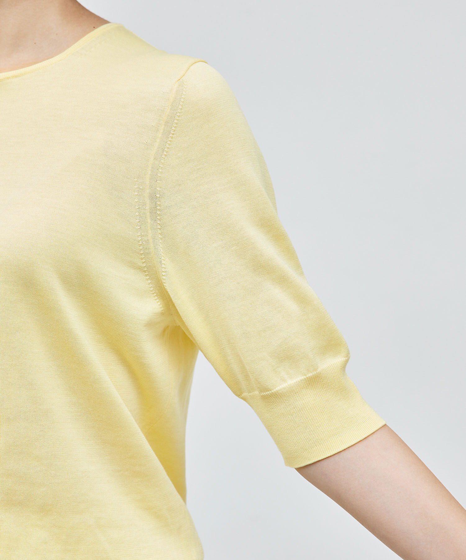 ROPE「【洗える/涼感】シルクコットンクルーネック五分袖プルオーバー【アンサンブル対応】」|ニット・セーター|