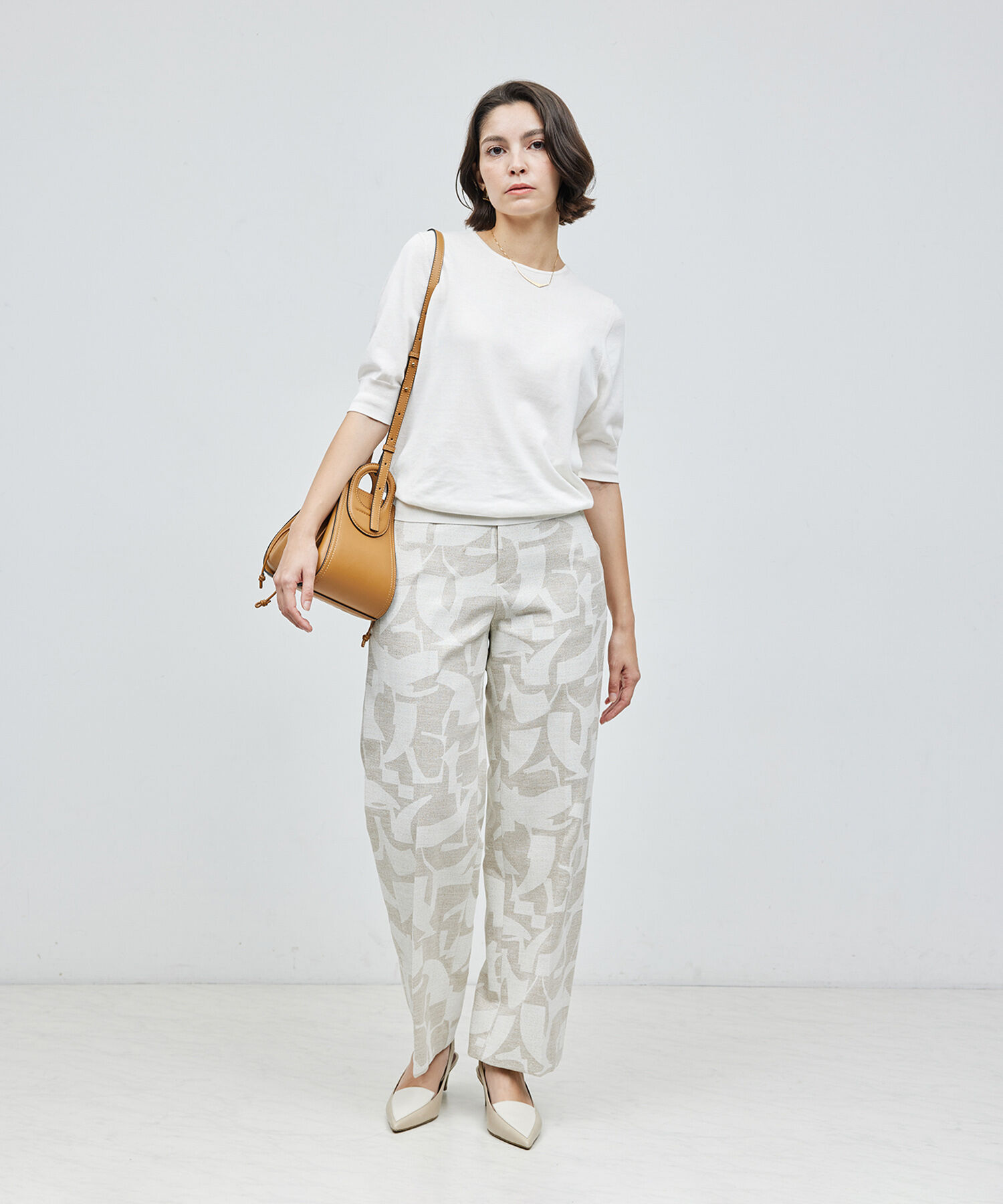 ROPE「【洗える/涼感】シルクコットンクルーネック五分袖プルオーバー【アンサンブル対応】」|ニット・セーター|