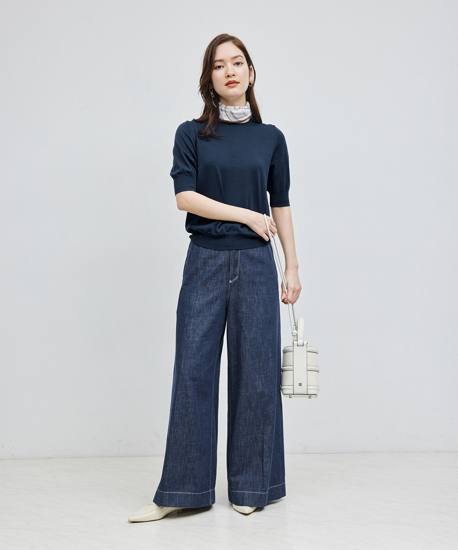 ROPE「【洗える/涼感】シルクコットンクルーネック五分袖プルオーバー【アンサンブル対応】」|ニット・セーター|