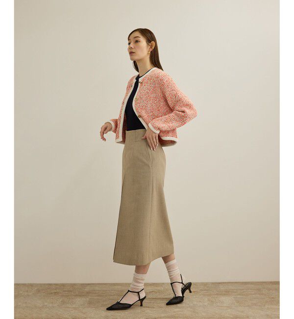 ROPE「スパンコールミックスノーカラーニットジャケット/洗える」|ノーカラージャケット|