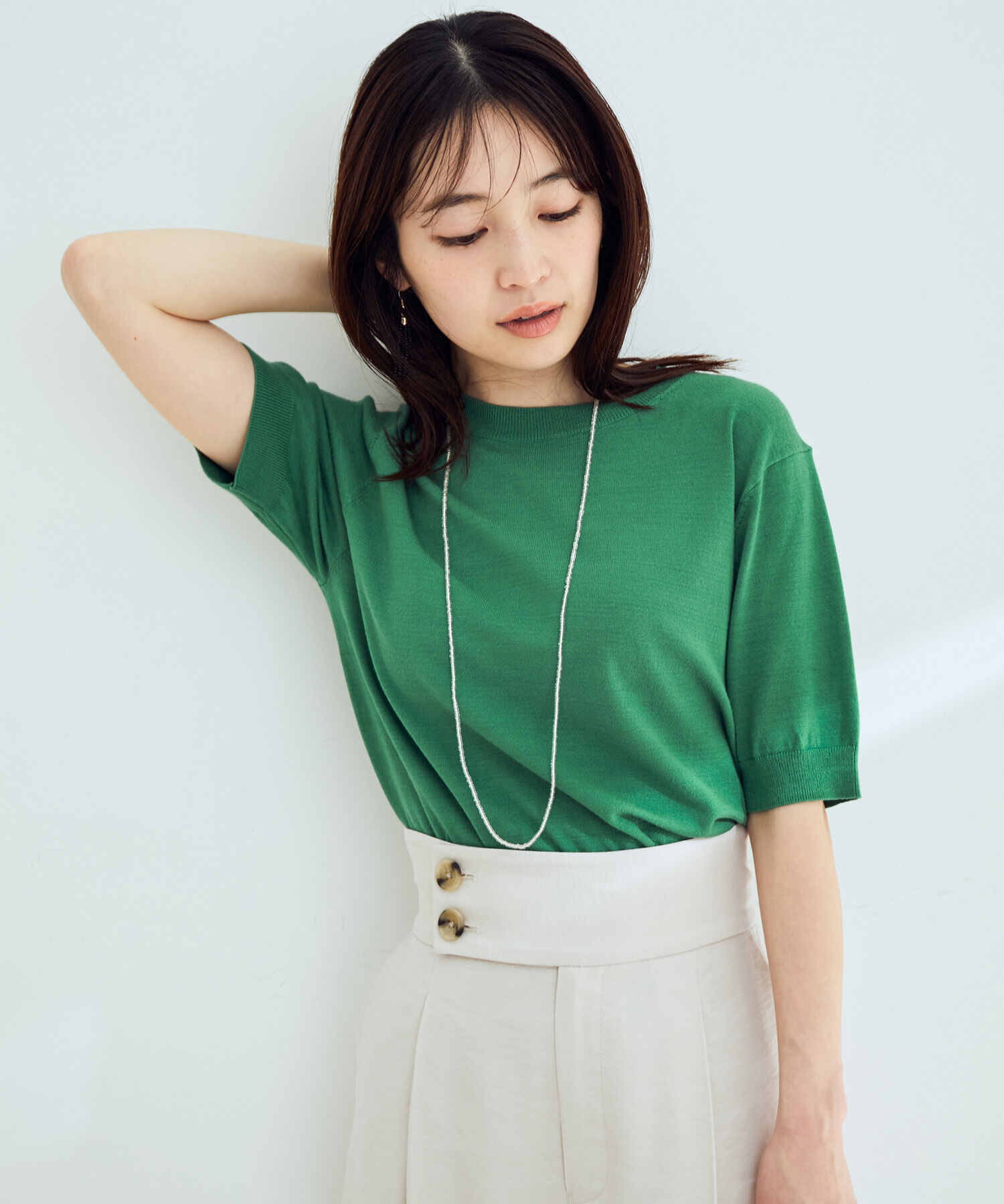 VIS「【接触冷感】ハーフスリーブベーシックニット」|ニット・セーター|