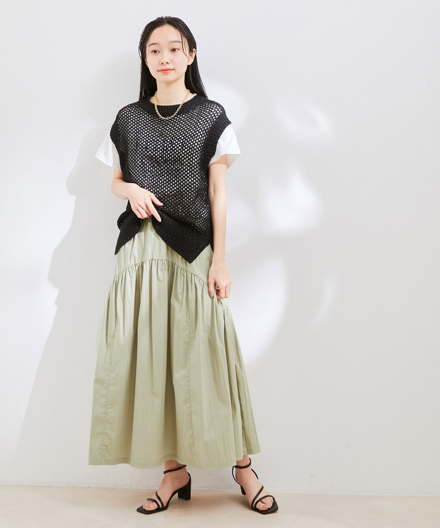 VIS「【洗える】デザイン切替フレアスカート」|スカート|