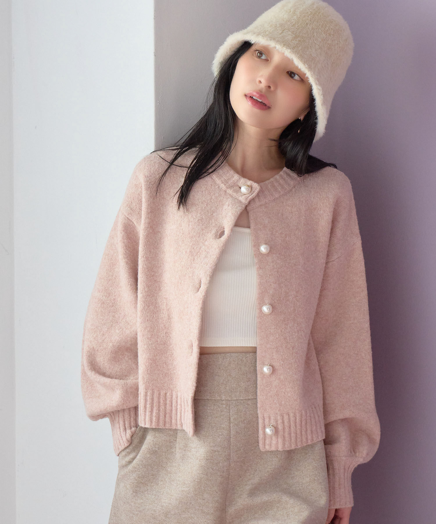 VIS「【シリーズ累計販売数3万点超え！】BIGパール釦カーディガン【新色】【洗える】」|カーディガン|