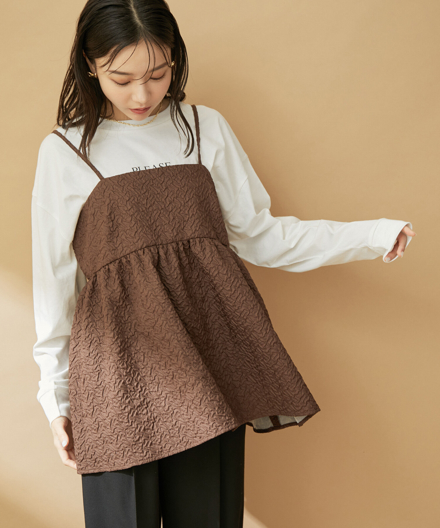 VIS「ふくれジャガードキャミトップス」|キャミソール|