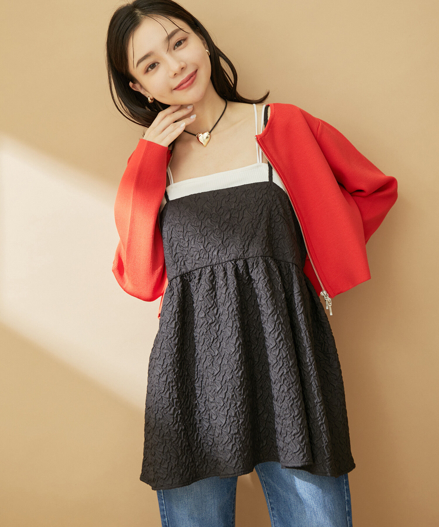 VIS「ふくれジャガードキャミトップス」|キャミソール|