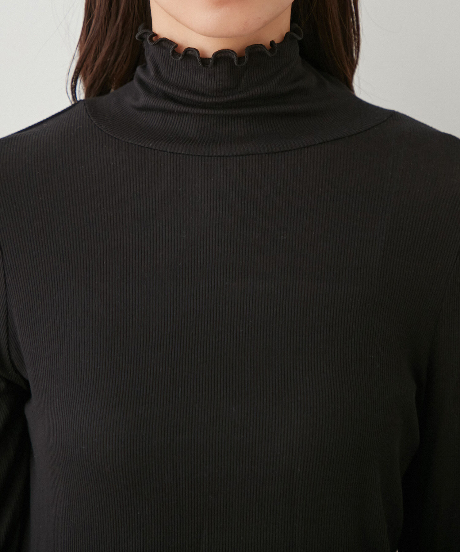 VIS「テレコ&times;シアーメッシュ袖切り替えハイネックプルオーバー」|Tシャツ・カットソー|