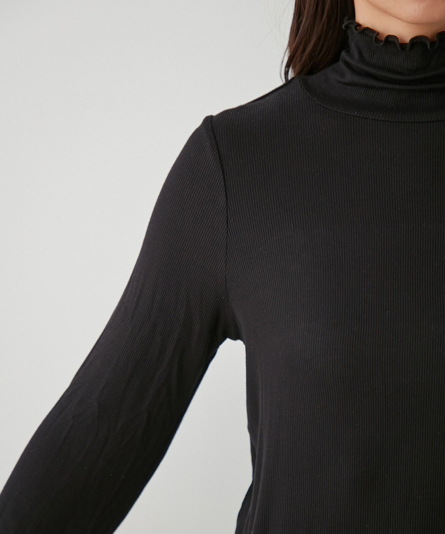 VIS「テレコ&times;シアーメッシュ袖切り替えハイネックプルオーバー」|Tシャツ・カットソー|