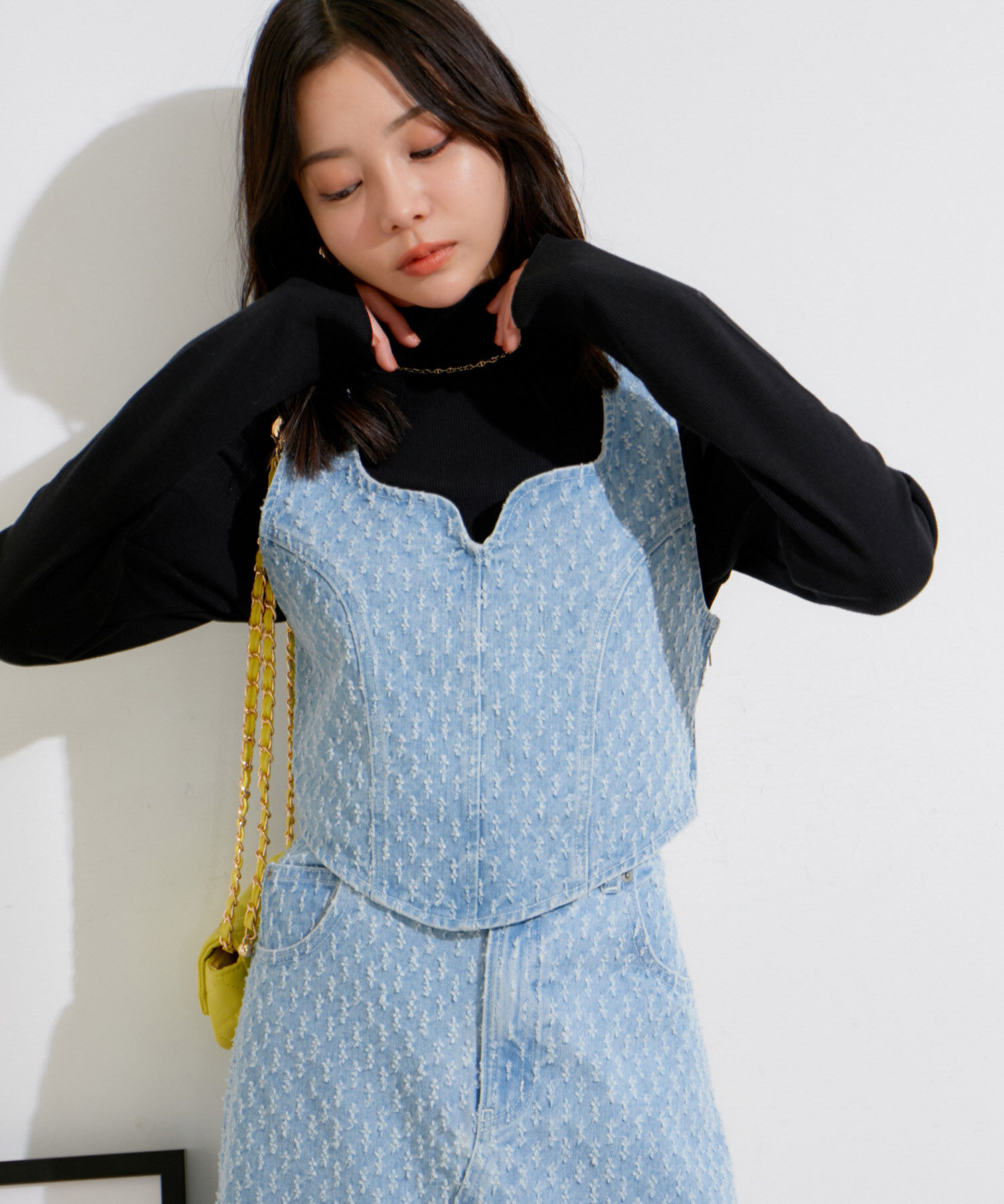 VIS「【セットアップ対応】切替ラインデニムビスチェ【洗える】」|ベスト・ジレ|