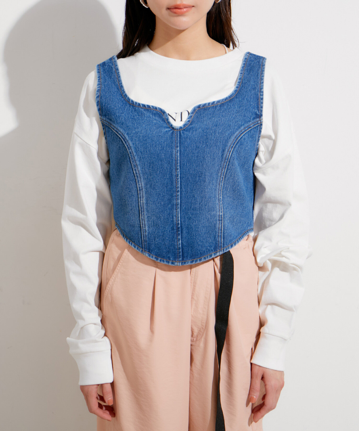 VIS「【セットアップ対応】切替ラインデニムビスチェ【洗える】」|ベスト・ジレ|