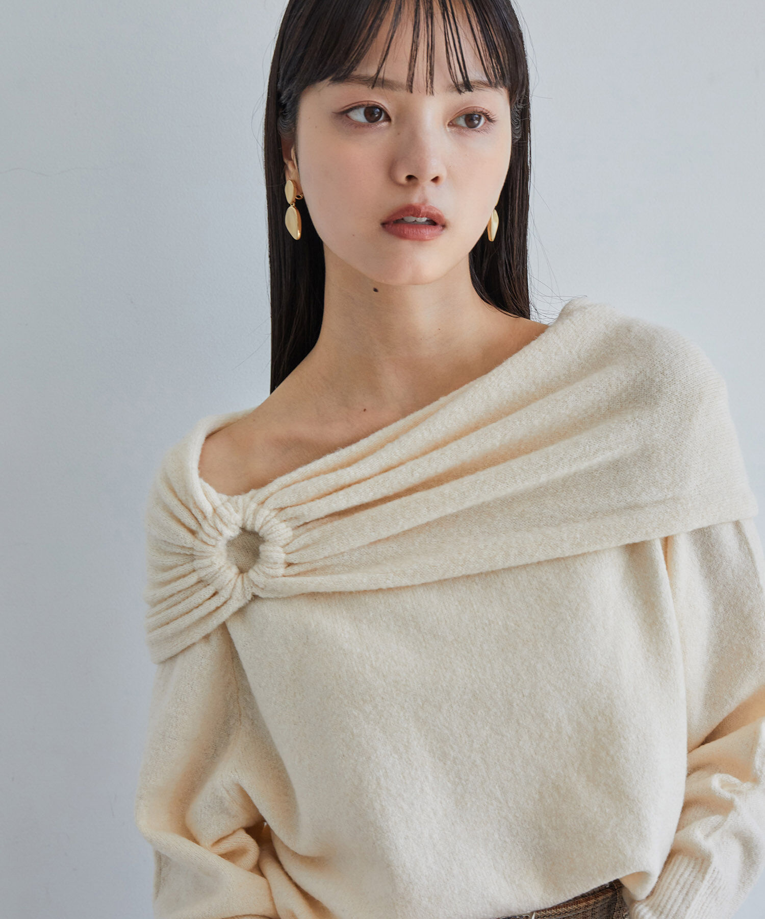 VIS「【2WAY】ミックスヤーンオフショルダーニット」|ニット・セーター|